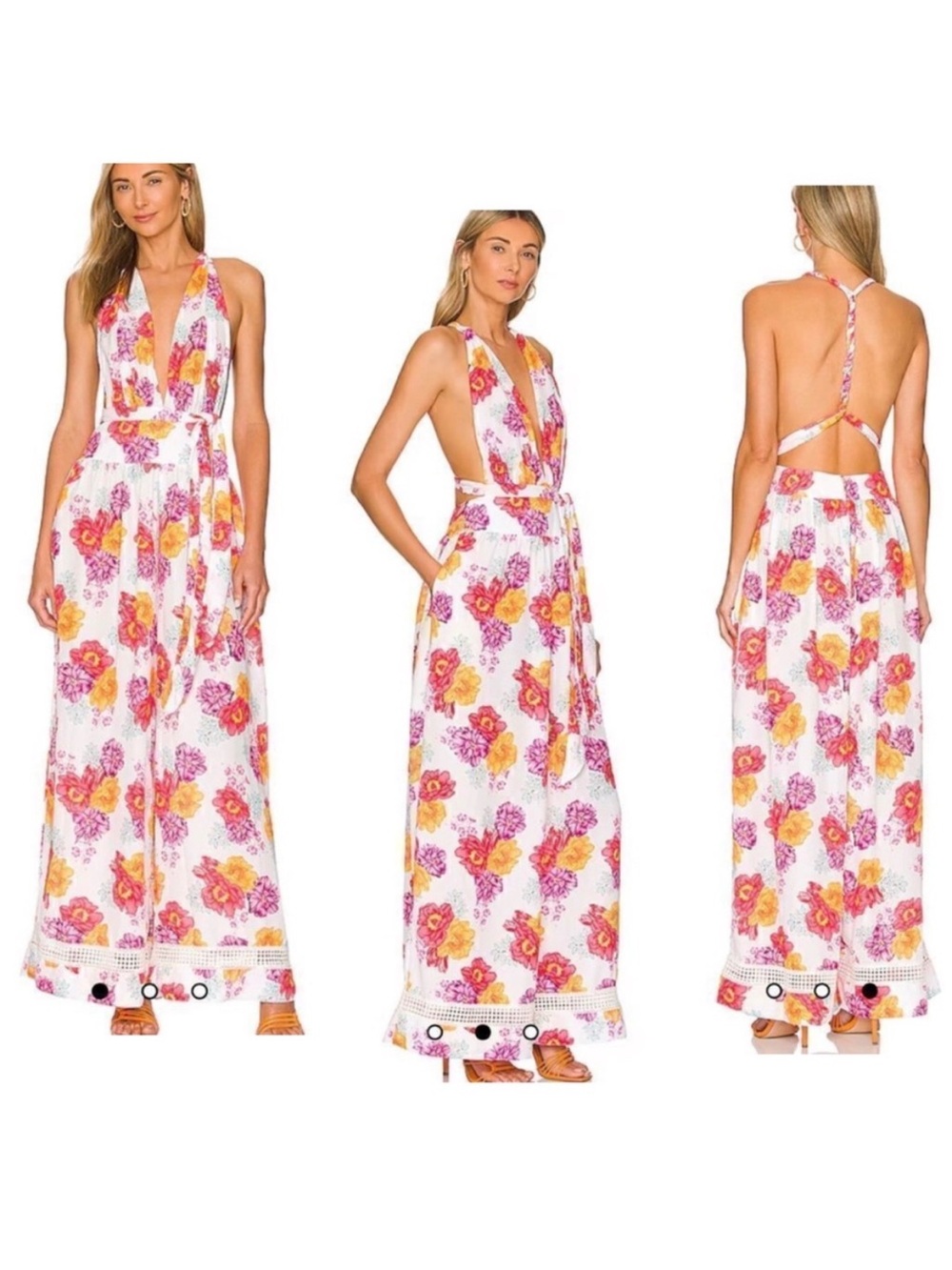Revolve X Agua Bendita Loliena Jumpsuit in White Eden Size Large